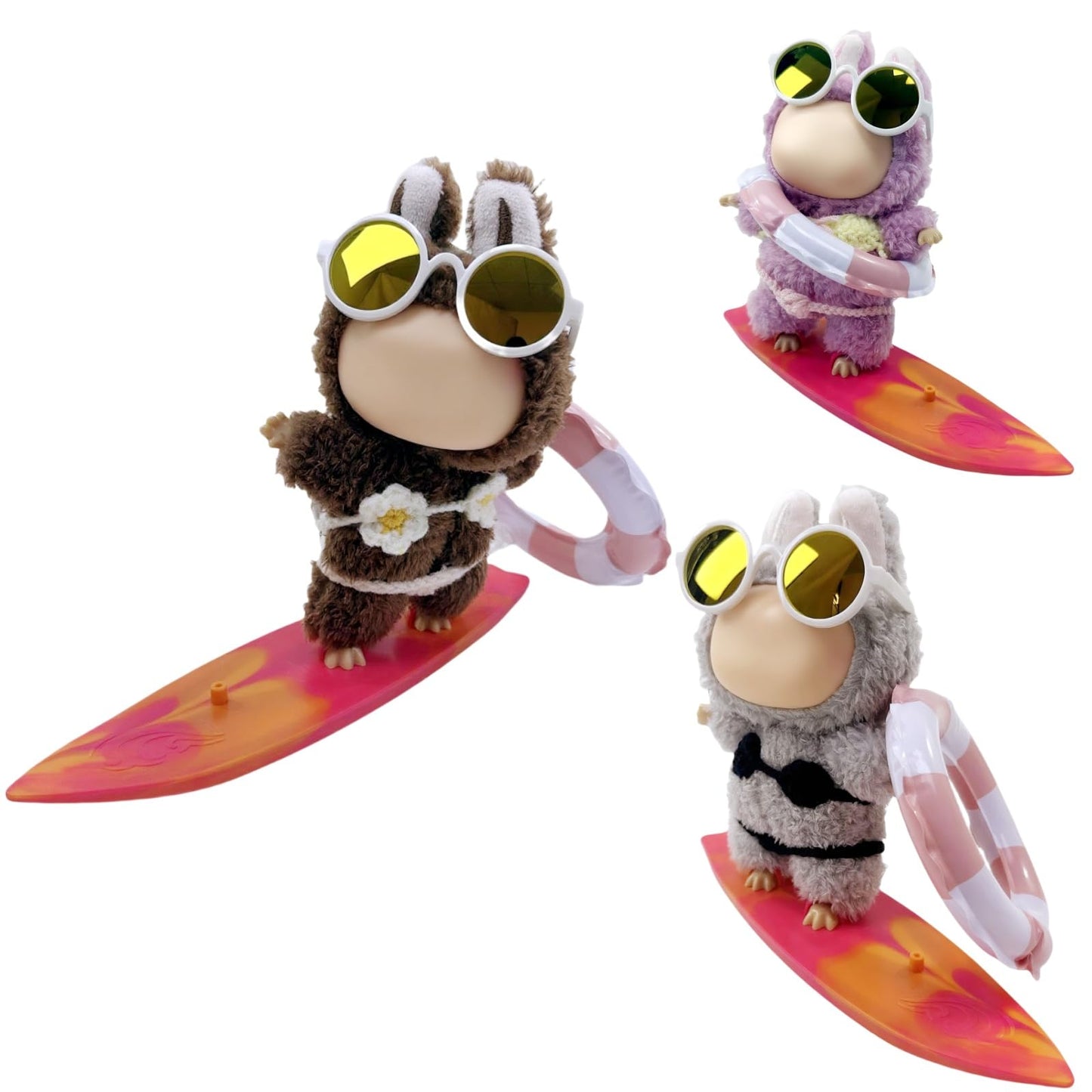 Summer Series - 17cm Doll Clothes  Swimsuit Doll Outfits 3 Sets of Bikini + Swimming Ring + Surfboard + Glasses(No Dolls)