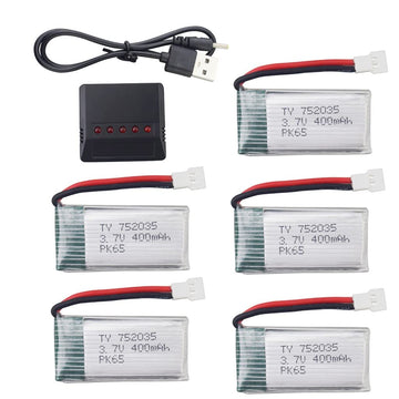sea Jump 5PCS 3.7V 400mAh Li Battery with 5in1 Charger for SYMA Q11 H99W H31 H6C H98 TR-C385 TR-P51 TR-F22 Quadcopter Parts Airc