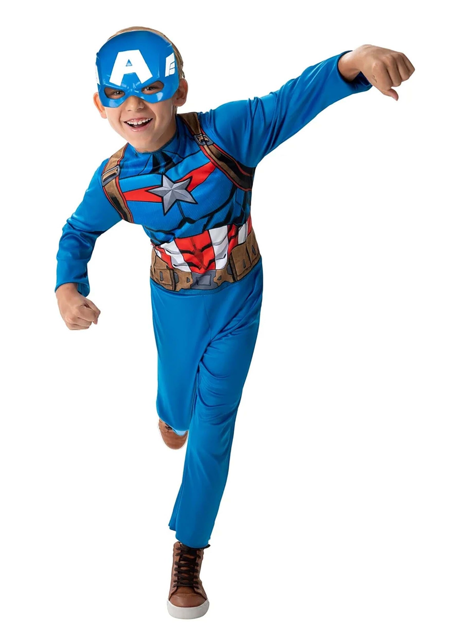 Marvel Captain America Official Youth Value Costume - Full-Bodied Fabric Jumpsuit With High-Resolution Printed Design And Plasti