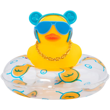 wonuu Car Duck Rubber Duck Car Ornaments Duck Car Dashboard Decorations with Cute Headband Swim Ring Necklace Sunglasses  B-Blue O Bunny Headband-Transparent