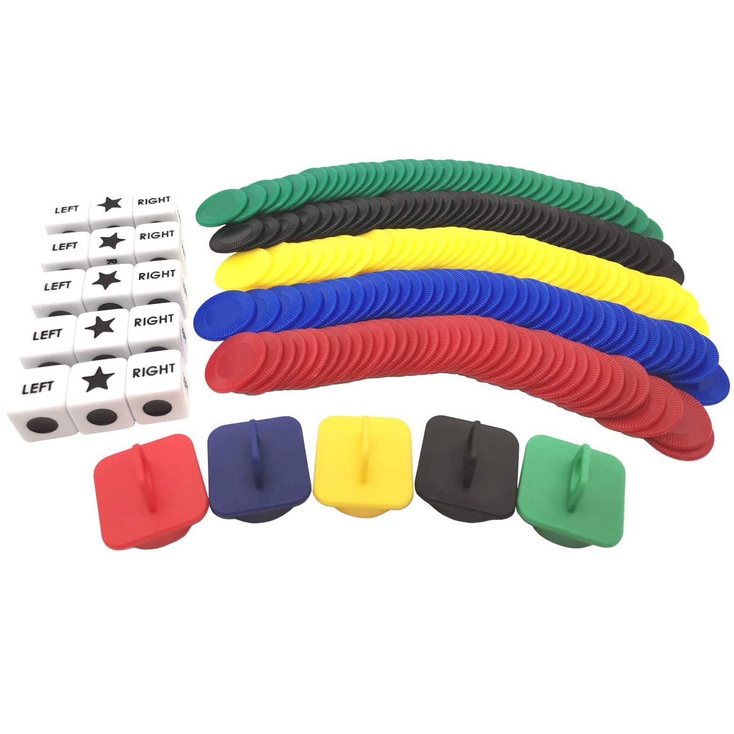 Ahoper Left Right Center Dice Game Prime Set Bundle With 3 Dices + 36 Chips. Round Tube Storage Is Very Convenient For Travel. Easy To Store, Carry Around. (Yellow)