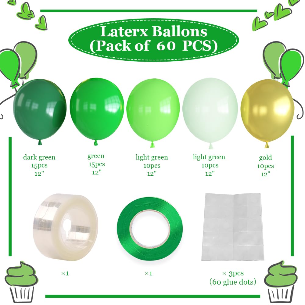 Haolongfa Green Balloons,12Inch 60Pcs Green Gold Balloons Lime Green Balloons For Jungle Safari Birthday Baby Shower Jungle Safa