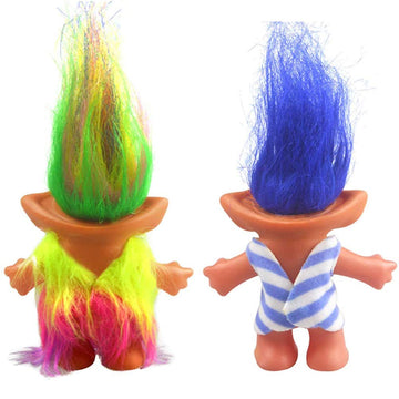 2Packs Vintage Troll Dolls Set,Lucky Doll Chromatic Adorable For Collections, School Project, Arts And Crafts, Party Favors (Style2-Rainbow+Blue)