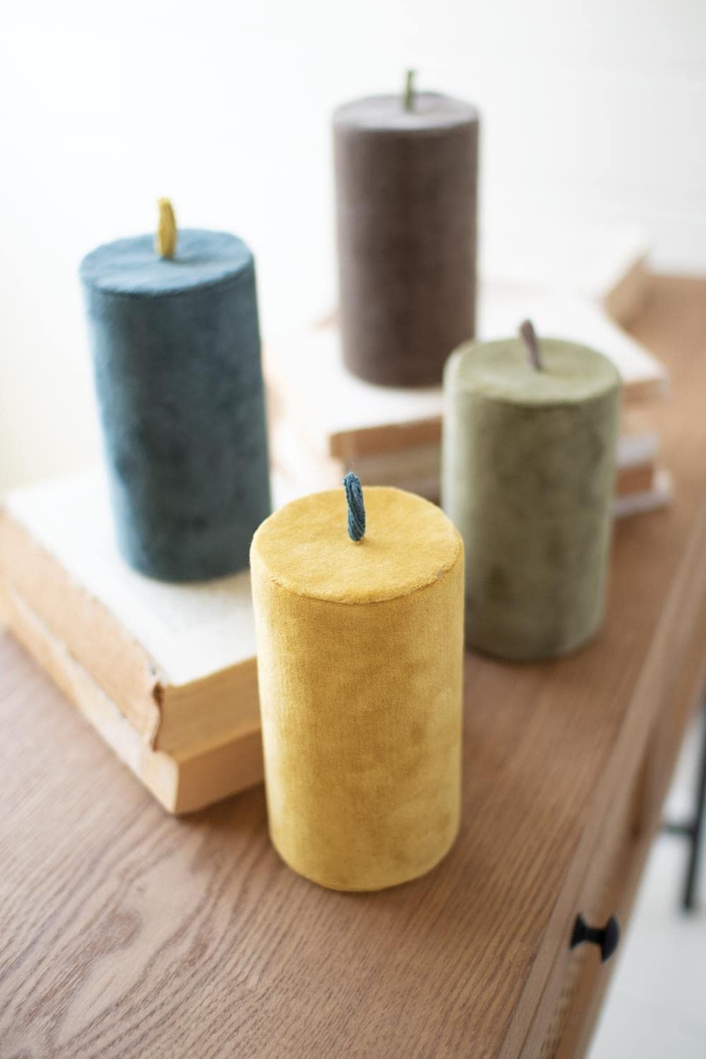 KALALOU Set of Four Faux Velvet Candles, Model NRV2213, 7x8x8, Color: See Image