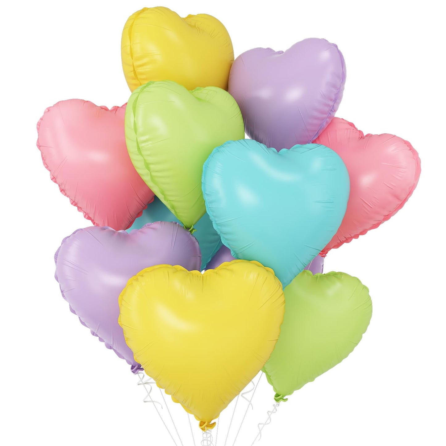 Pastel Colorful Heart Balloons,10Pcs Rainbow Foil Heart Shaped Balloons,18Inch Pink Blue Yellow Green Purple Helium Balloons For