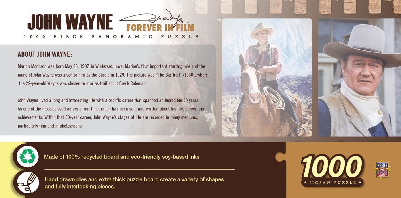 Masterpieces 1000 Piece Jigsaw Puzzle For Adults, Family, Or Youth - John Wayne Forever In Film - 13''X39''