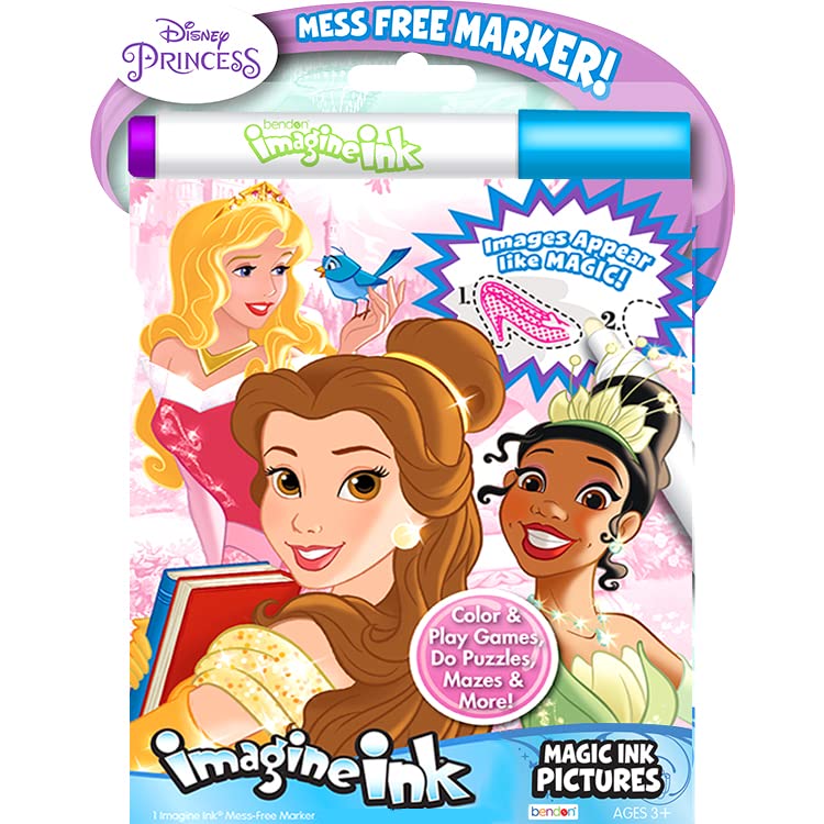 Disney Princess Magic Ink Coloring Book Set - Bundle of 3 Imagine Ink Books for Girls Kids Featuring Disney Princess, Moana, and