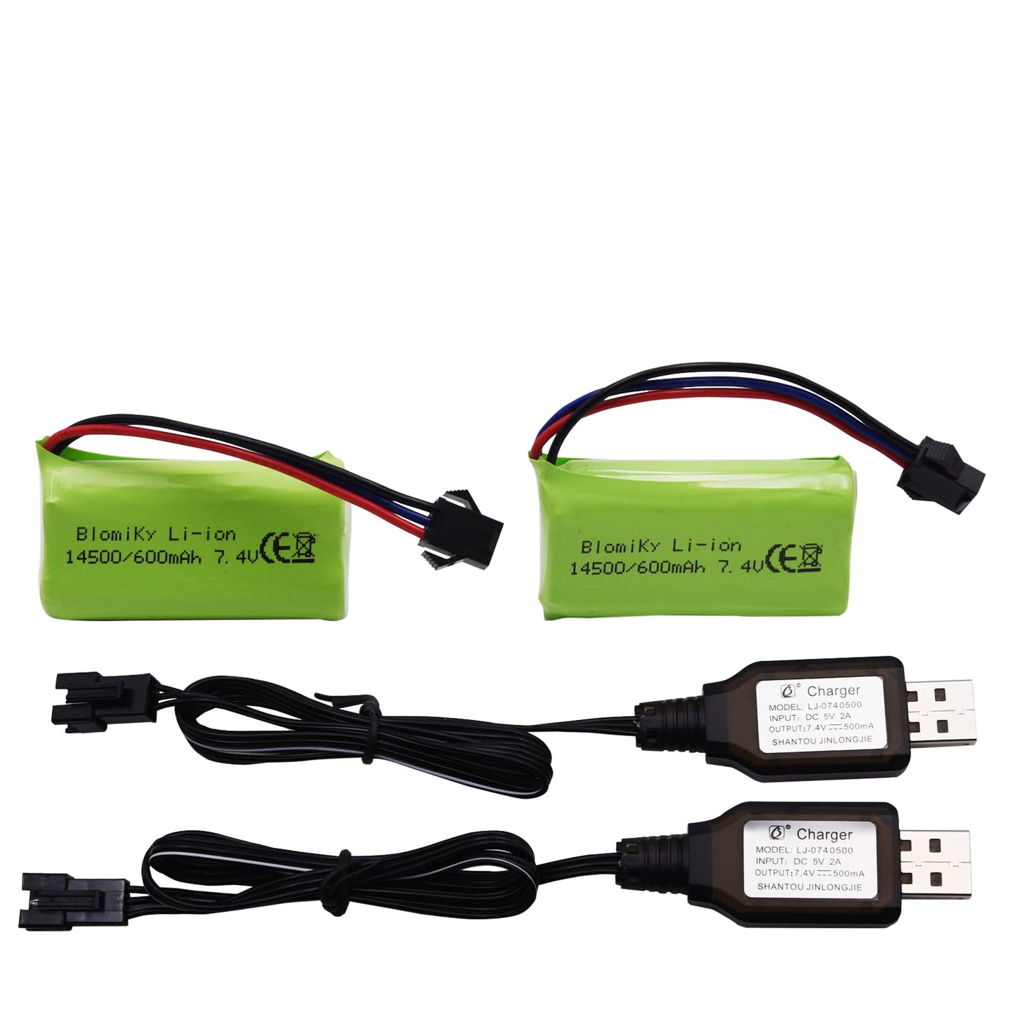 Blomiky SM-3P Plug 7.4V 2S 600mAh Battery and USB Charger Cable Suitable for G03060R New Version Amphibious RC Trucks/ C60 Batte