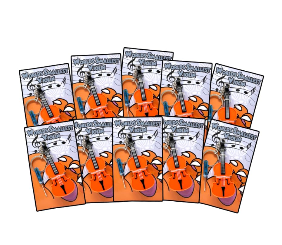 MunnyGrubbers - Original World's Smallest Violin Toy Keychain With Playable Sad Music - Mini Tiny Violin Keychain with Sound (WSV-V1-10P) [10 Pack]