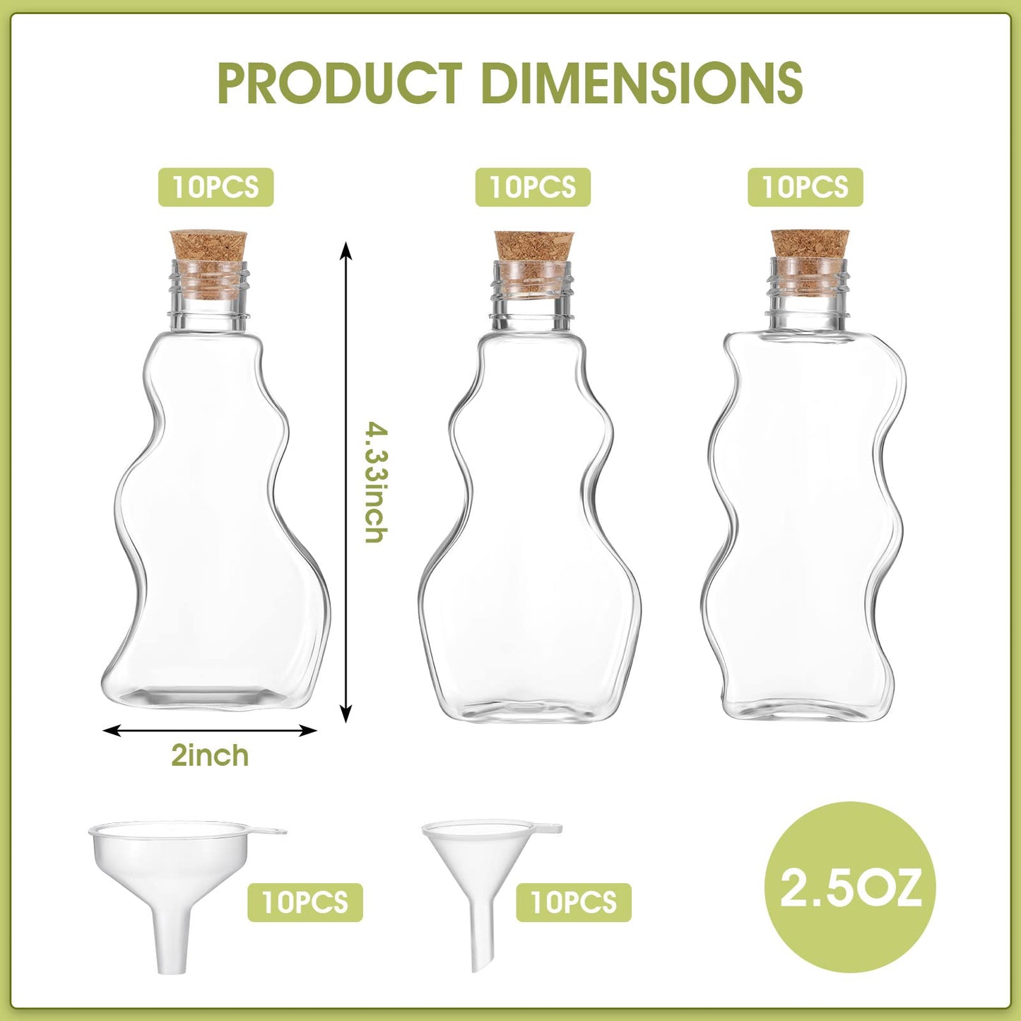 Yaomiao 30 Packs 2.5 oz Plastic Sand Art Bottles with Corks for Kids 3 Styles Sand Art Clear Containers for Sand Art Wedding Inv