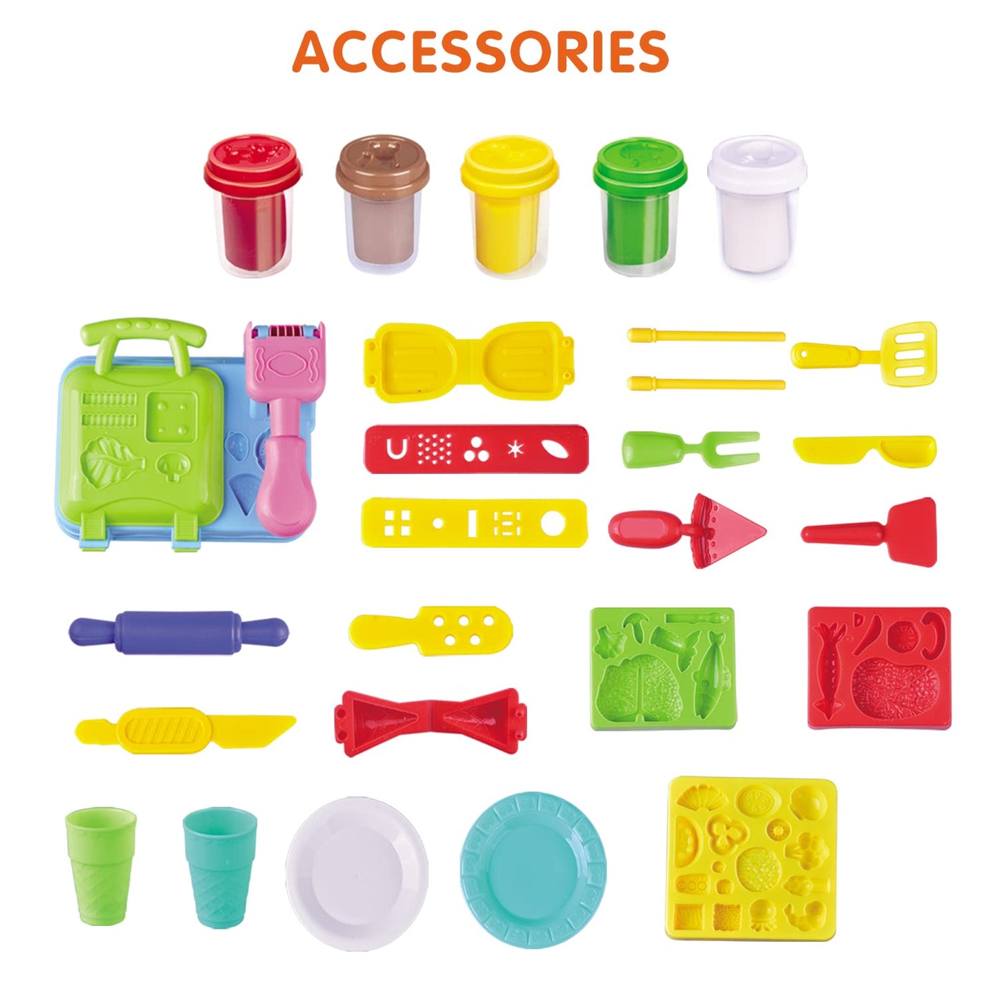 HASAYAQI Kitchen Creations Play Food Modeling Dough Toys,21 Play Kitchen Accessories,Color Dough Set for Kids Ages 4-8, 5 Colors