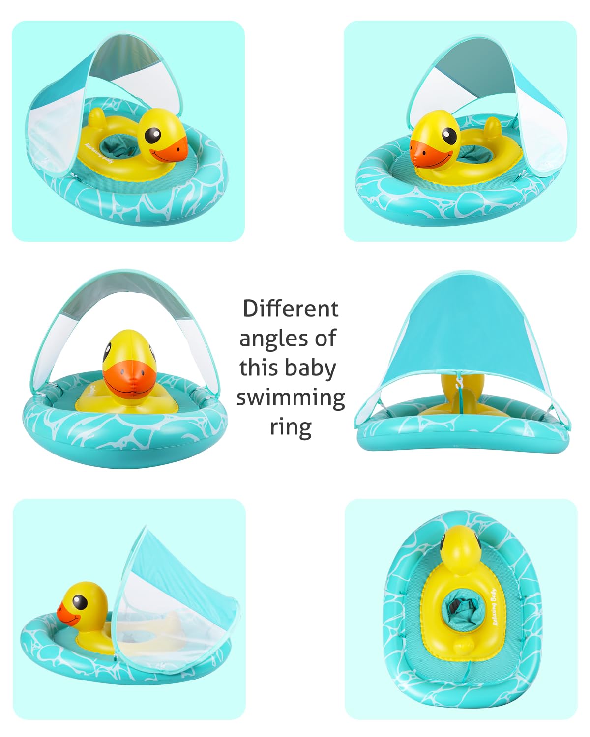 Relaxing Baby - Double Baby Pool Float With Adjustable Safety Seat,Canopy Upf 50+ Sun Removable,Inflatable Animal Style Float,Swimming Float With Pool Toys For 6-36 Months