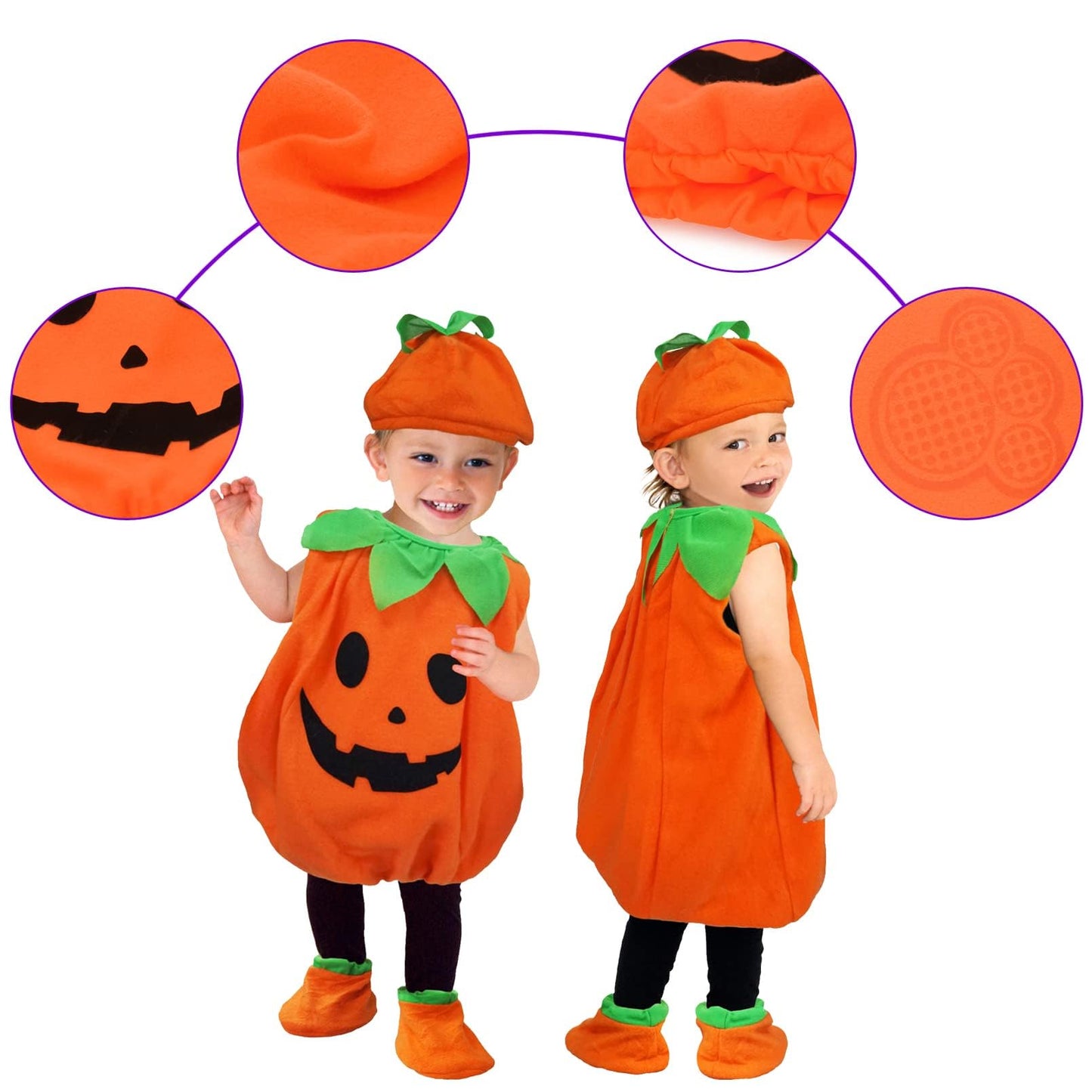 Eozy Kids Cute Pumpkin Costume Set Halloween Trick Or Treat Dress Up Cosplay School Party