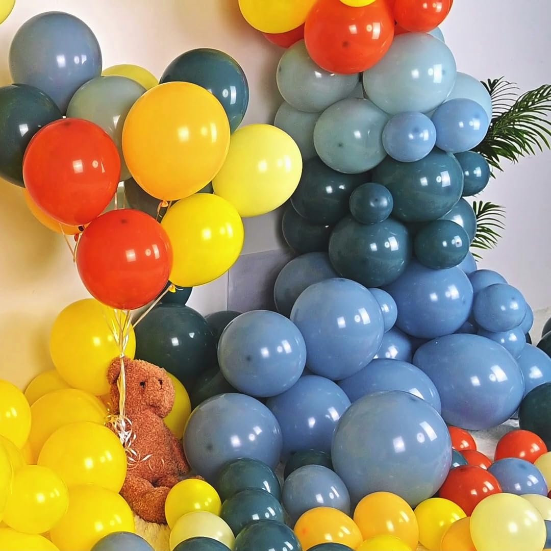 Here Comes The Son Baby Shower Decor Balloons Arch, 125 Pcs Retro Orange Blue And Yellow Balloons With 25 Inch Sunshine Sun Foil