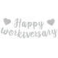 RICHHHA Silver Glitter Happy Workiversary Banner - NO DIY - Black Work Anniversary Decoration, Pre-Strung Sign Bunting for Offic
