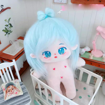 Niannyyhouse 20Cm Plush Doll Light Blue Hair Girl Humanoid Stuffed Body No Attribute 8In Normal Body Wearable Clothing Dress Up Gifts (5-Without Skeleton)