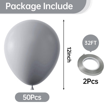 Kalor 12 Inch Gray Balloons, 50 Pcs Latex Helium Balloons For Kid'S Birthday Party, Baby Shower, Wedding, Graduate Party Decorations