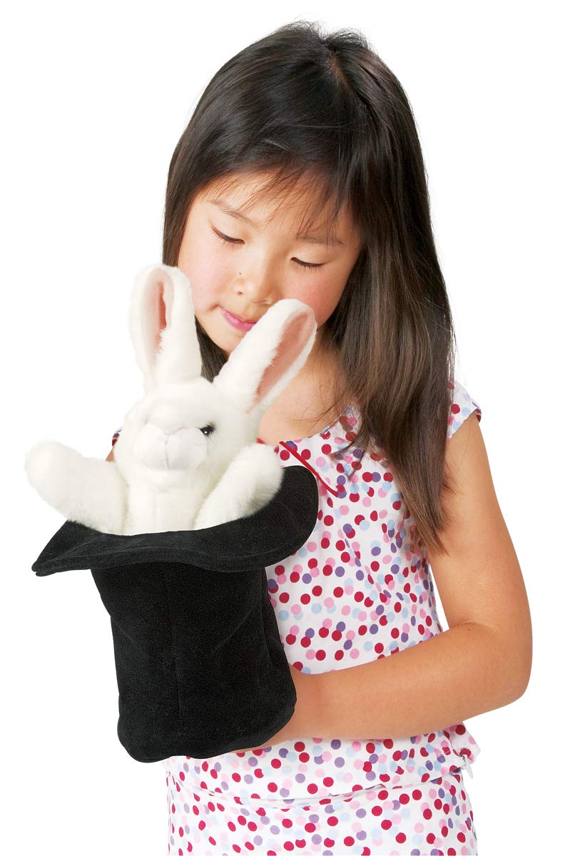 Folkmanis Rabbit In Hat Hand Puppet Black, White, Pink, 1 Ea