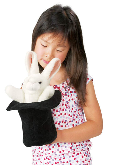 Folkmanis Rabbit In Hat Hand Puppet Black, White, Pink, 1 Ea