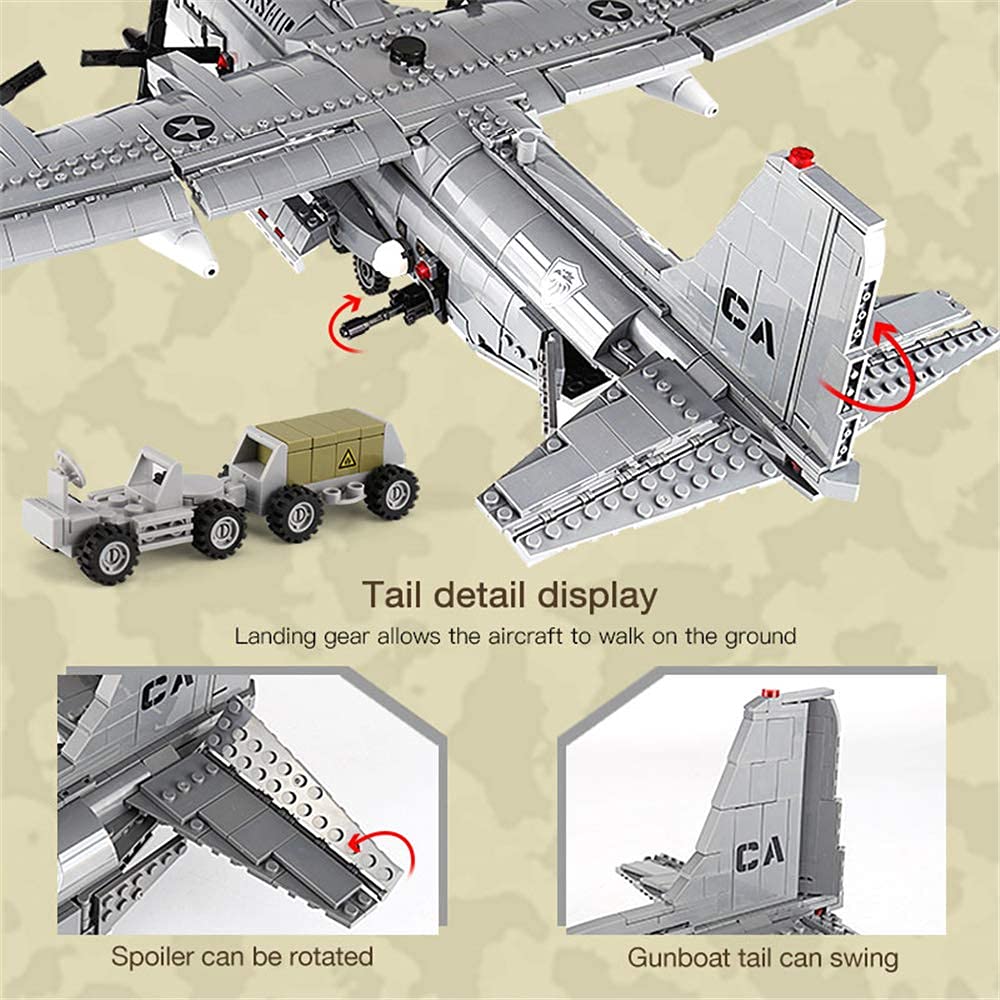 MEOA Xingbao AC130 Aerial Gunboat Building Blocks Set, 64.5x55.5x20CM, Gray, ABS Material, Model 06023, Educational WWII Toy
