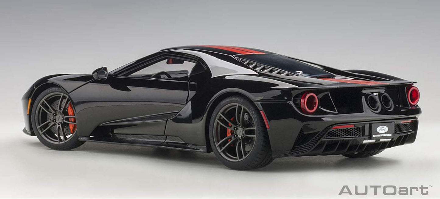 Autoart 2017 Ford GT Shadow Black with Orange Stripes 1/18 Model Car