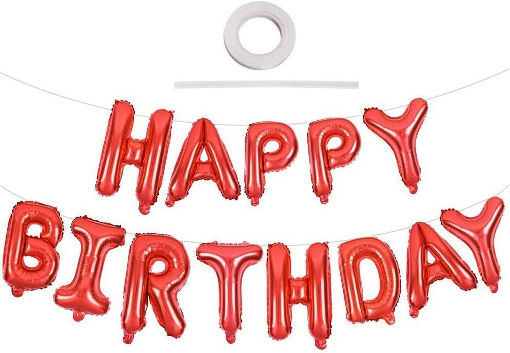 TONIFUL Red Happy Birthday Balloons 16 Inch Mylar Foil Letters Birthday Sign Banner Balloon Bunting Reusable for Girls Boys Kids