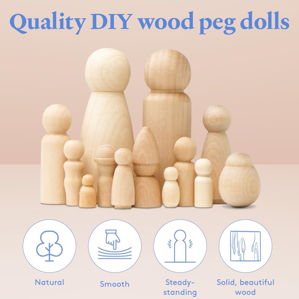 Miniature Wooden Peg Dolls 1-1/8 inch, Pack of 250 Small Peg Dolls for Crafting, Miniature Figures, and Small World Play