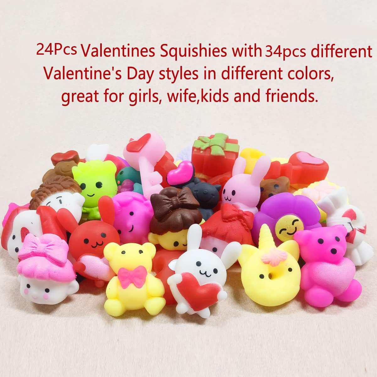 24 Pack Valentines Day Gifts Card With Mochi Squishy Toys Mini Cute Squeeze Toy Stress Reliever Anxiety Packs For Kids Girls Boys Valentine'S Party Favor Valentines Day Cards Gift(Valentine'S Day)