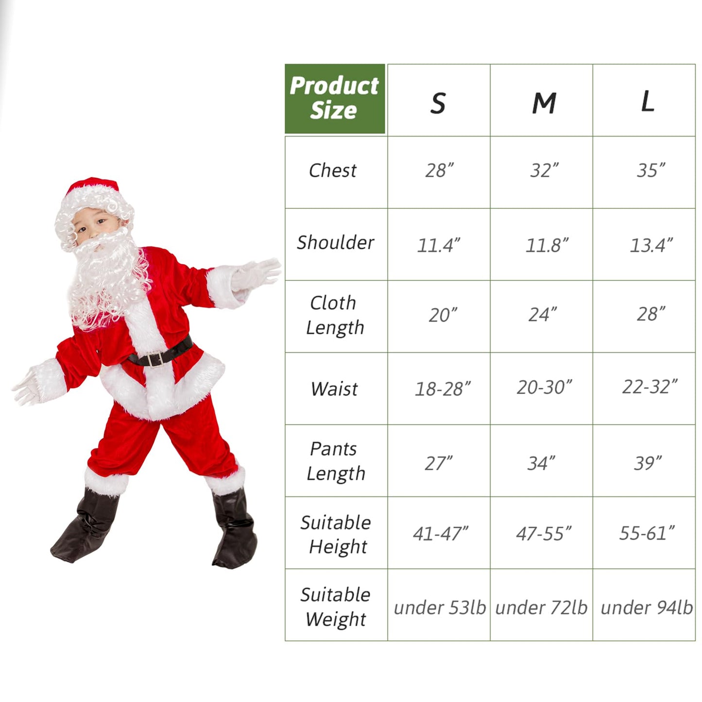 Kllouze Kids Santa Claus Costume Children'S Christmas Deluxe Santa Suit Outfit Party Cosplay Costumes For Boys Kids 9 Pcs (Small