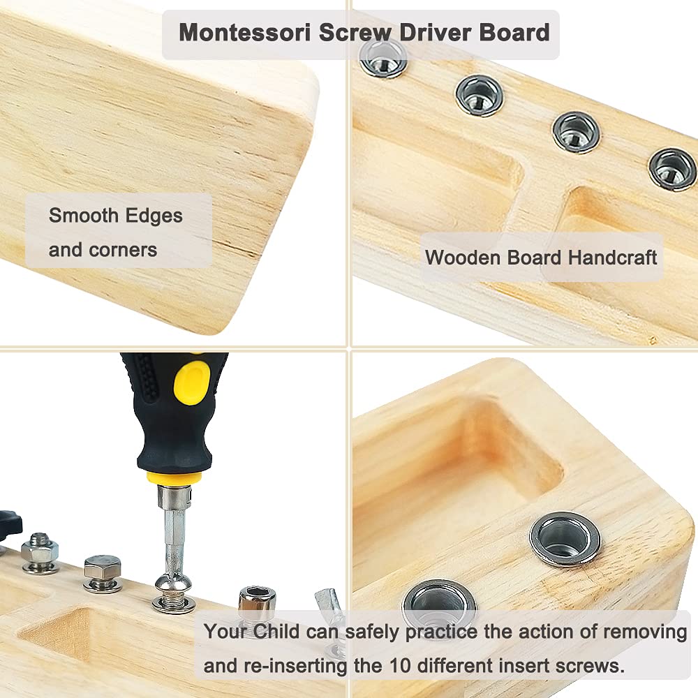14 Pcs Kids Montessori Screwdriver Board Set, Wooden Screw Driver Activities Tools Montessori Toys for 3 4 5 Year Old, Basic Ski