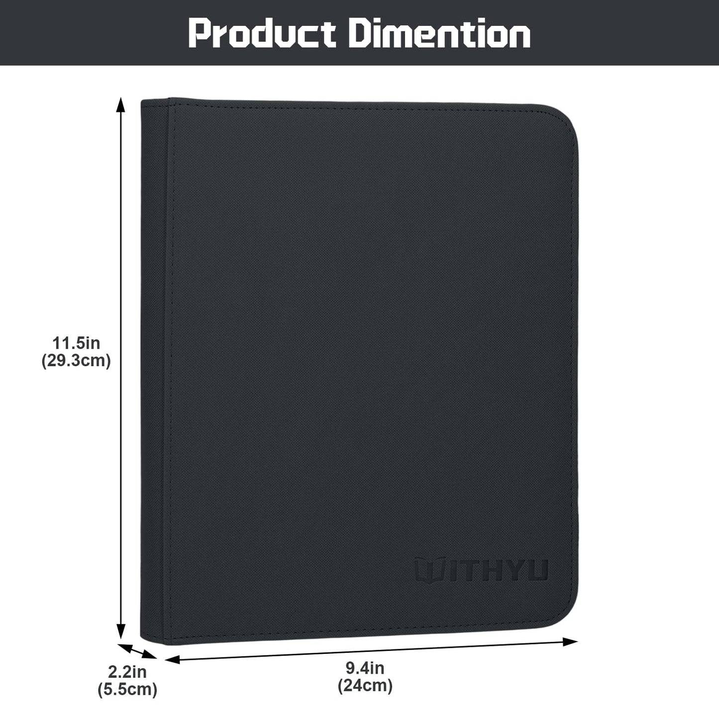 WITHYU Toploader Binder 4 Pocket for 3x4 Rigid Cards  Holds 160 Pockets with 8 Toploaders Included  Trading Card Binder Album for TCG MTG Sports Collection (Black)