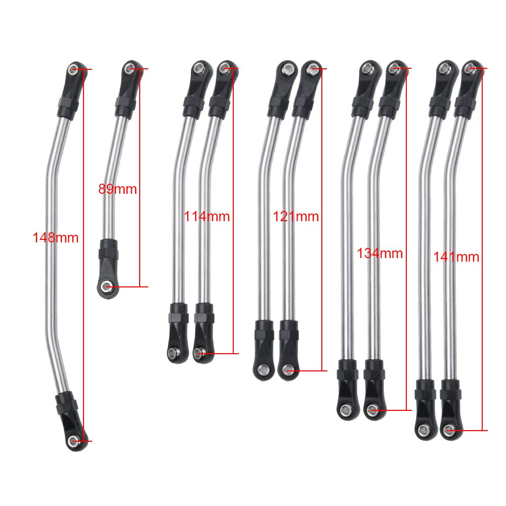 QUE-T 10pcs Stainless Steel Steering Pull Rod Link Linkage for 1/10 RC SCX10 Crawler Car,324mm Wheelbase