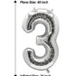 Aule 40 Inch Big Silver 3 Balloon Number Large Foil Helium Number Balloons 0-9 Jumbo Giant Happy 3Rd Birthday Party Decorations