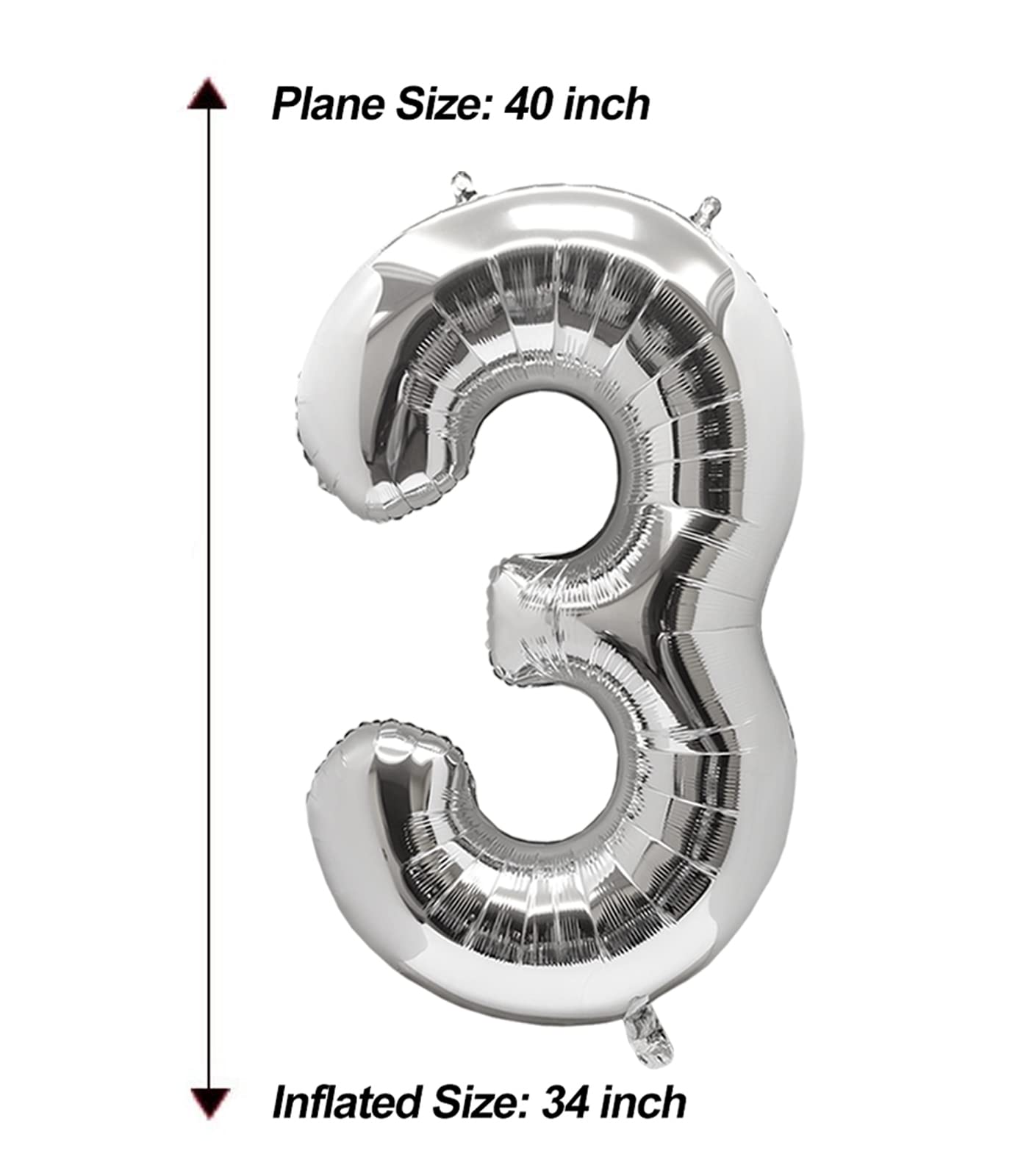 Aule 40 Inch Big Silver 3 Balloon Number Large Foil Helium Number Balloons 0-9 Jumbo Giant Happy 3Rd Birthday Party Decorations