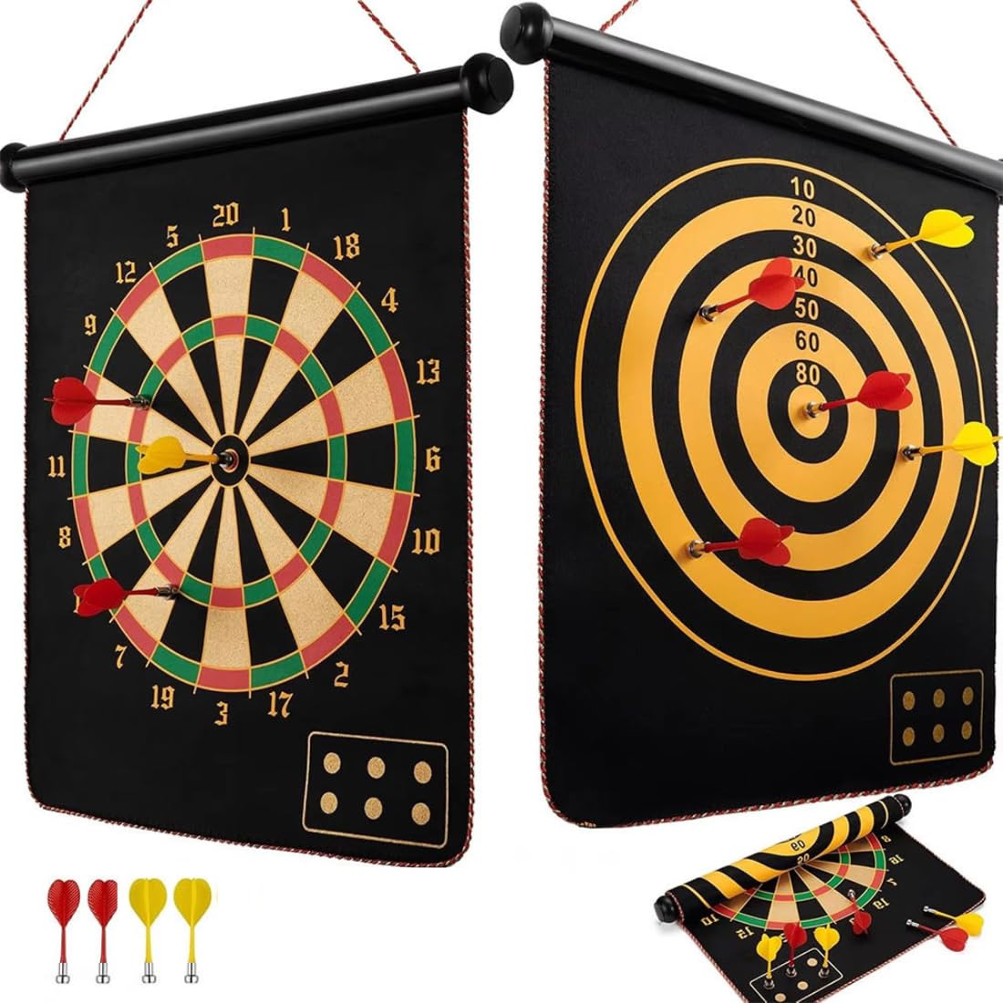 Mashes Magnetic Dart Board Game for Kids & Family | Double Sided Indoor Dart Game with Safe Magnetic Darts | Hanging Target Boar