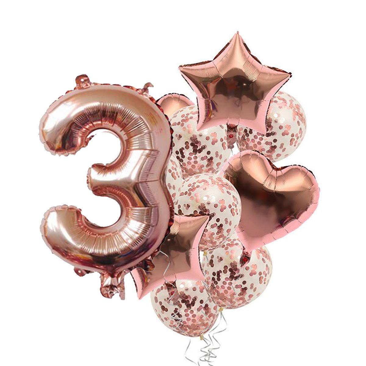 Pop The Party Nylon 3Rd Number Balloon With 3 Digit Balloon For Including Star, Heart And Confetti Balloons Set (Pack Of 14)