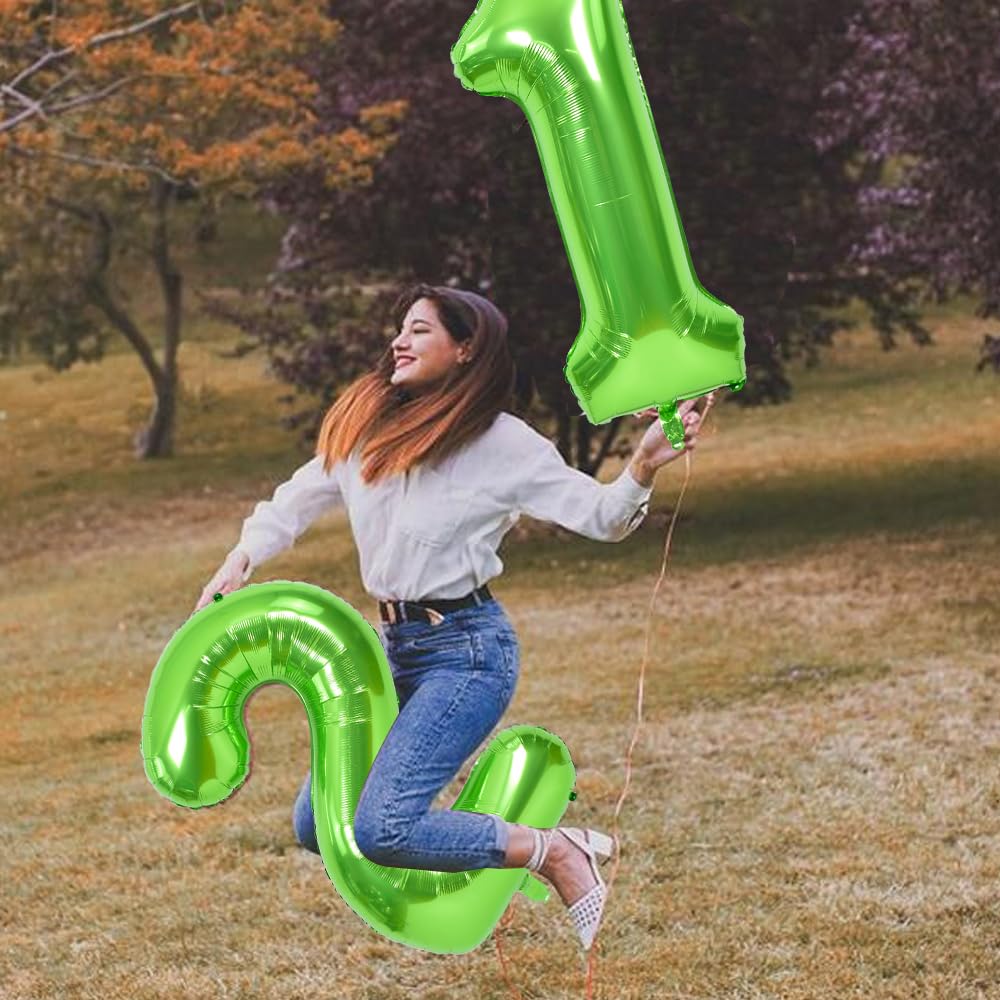 Toniful 40 Inch Large Green Number 21 Balloons Giant Digital 21 Or 12 Helium Balloons, Foil Mylar Big Number Balloons For 12Nd O