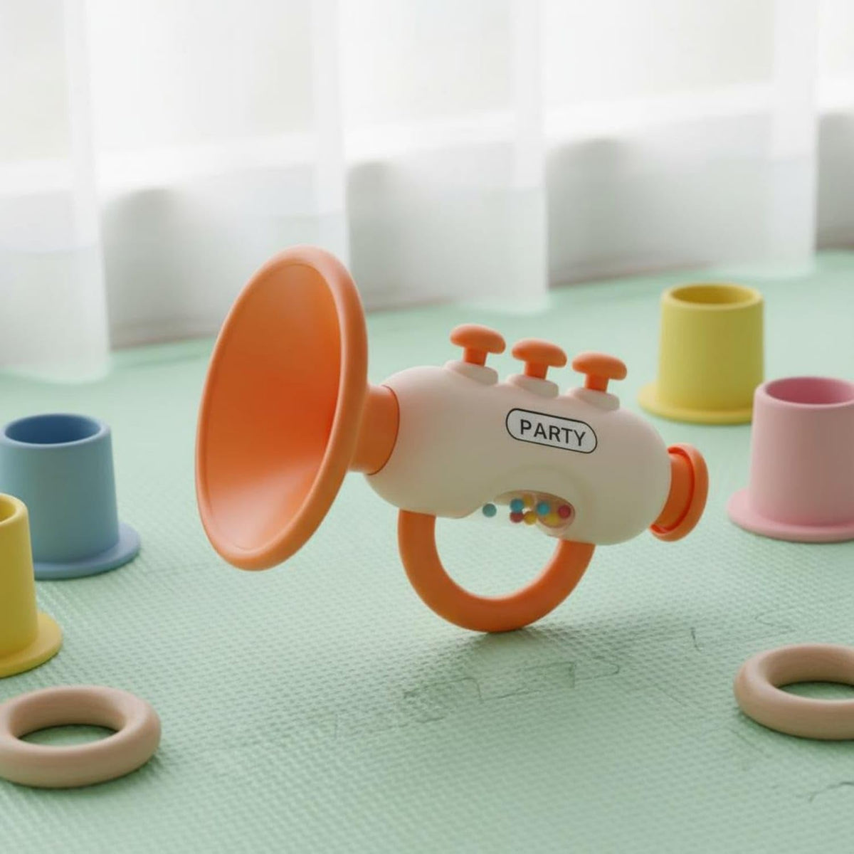 Urjix Baby Trumpet Toy Early Learning Baby Trumpet Whistle Crisp Sound Easy Blow Whistle Toy For Infants, Toddlers, Cyan, Trumpe