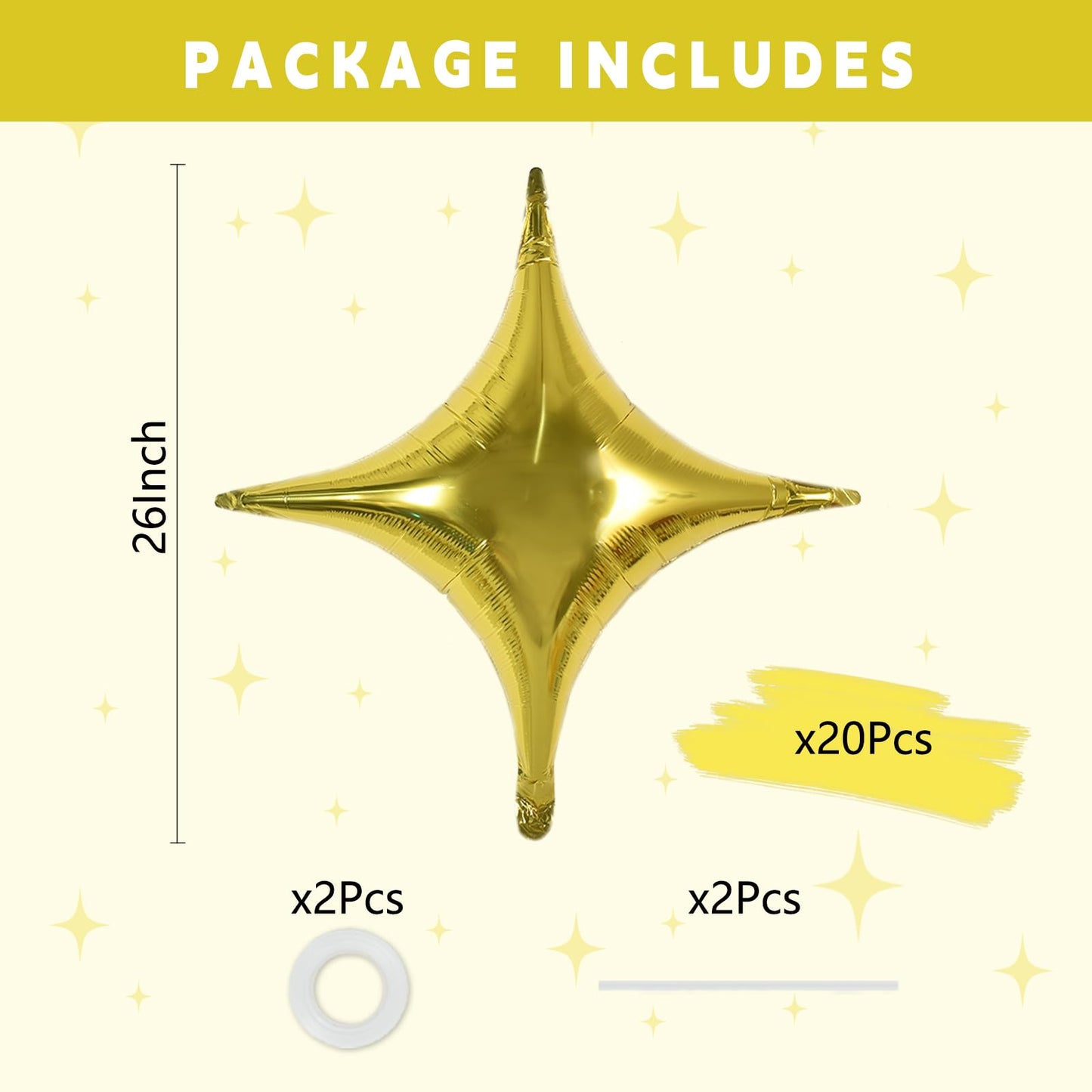 TONIFUL 20Pcs 26Inch Star Balloons Large Gold Four Pointed Star Shape Foil Balloons Big Gold Star Mylar Balloons for Birthday We
