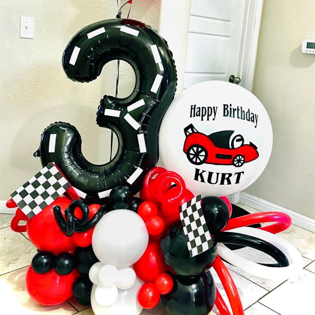 Race Car Number 3 Balloons,40 Inch Racing Car 3 Birthday Balloons Two Fast Balloon Race Track Black 3 Balloon Number For Cars Theme Birthday Party