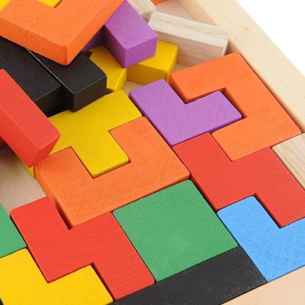 BELLABOTA Wooden Tetris Puzzle Brain Teaser Toy Colorful Jigsaw Game Montessori Intelligence Educational Gift for Baby Toddlers