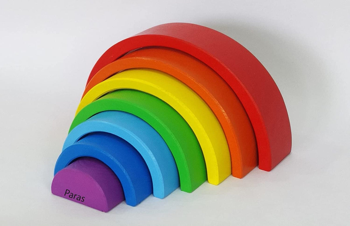 Paras | 7 Pc Rainbow Stacker Toy 7 Piece Wooden Stacking Toy Round Stacking Wooden Block (Rainbow Colors)