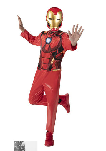 Marvel Iron Man Official Youth Halloween Costume - enhanced Quality Fabric Jumpsuit with Printed Design and Plastic Mask - Size Medium Red