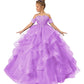 ZPVP Tulle Princess Girls Pageant Dress Tiered Ruffles Flower Girl Dress Beaded Appliques Wedding Party Costumes Lilac US6