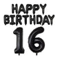 Happy Birthday Balloon Banner 40 Inch 16 Balloon Number 16 Inch Happy Birthday Letters Balloons Black Foil Mylar Balloons For 16