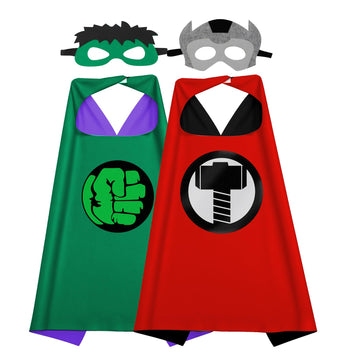 Riorand Kids Superhero Capes And Masks, Ideal For Boys And Girls Cosplay,Birthday Party,Christmas,Halloween Dress Up Red+Green