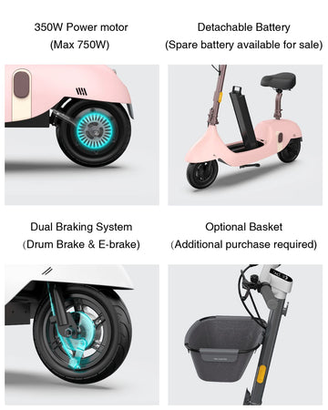 Okai Ea10 Electric Scooter With Seat For Adults, Up To 25 Miles Range & 15.5Mph, Retro-Style Seated E-Scooter, Moped Scooter Bike With 10' Vacuum Tires (Optional Basket)