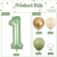 40 Inch Sage Green Number 1 Balloon, Olive Green 1St Birthday Balloons, Retro Sand White Avocado Green Gold Latex Balloons 1 Foi