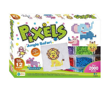 Ekta Plastic, Beads Pixels Jungle Safari Fridge Magnets Badges Making Kit For Children Creativity, Multicolour, Above The Age Of