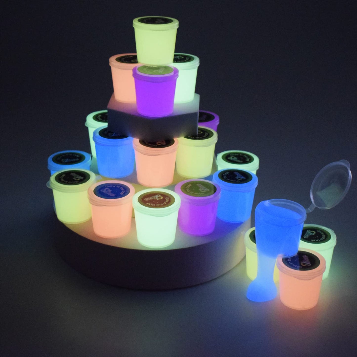 24 Pack Glow In The Dark Slime, With Pink, Blue, Light Blue, Orange And Yellow For Etc, Super Soft And Non Sticky Stress Relief